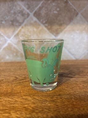Vintage Hazel Atlas Pig Shot Glass with Green Pig Graphic